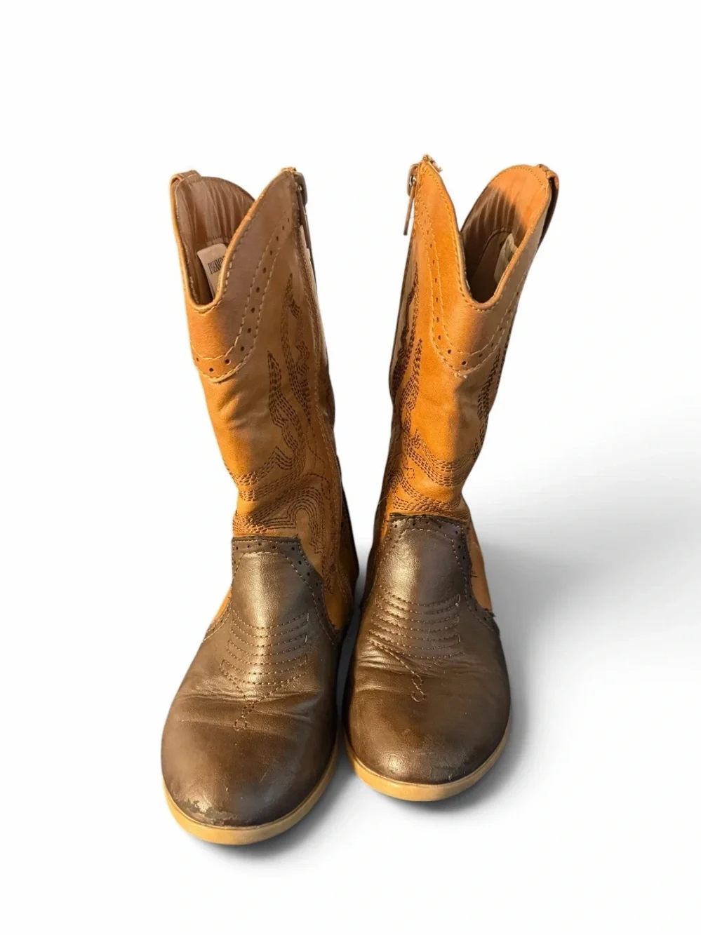 DREAM PAIRS Girls Western Cowboy Mid-Calf Pull-On Boots Size 1 Brown